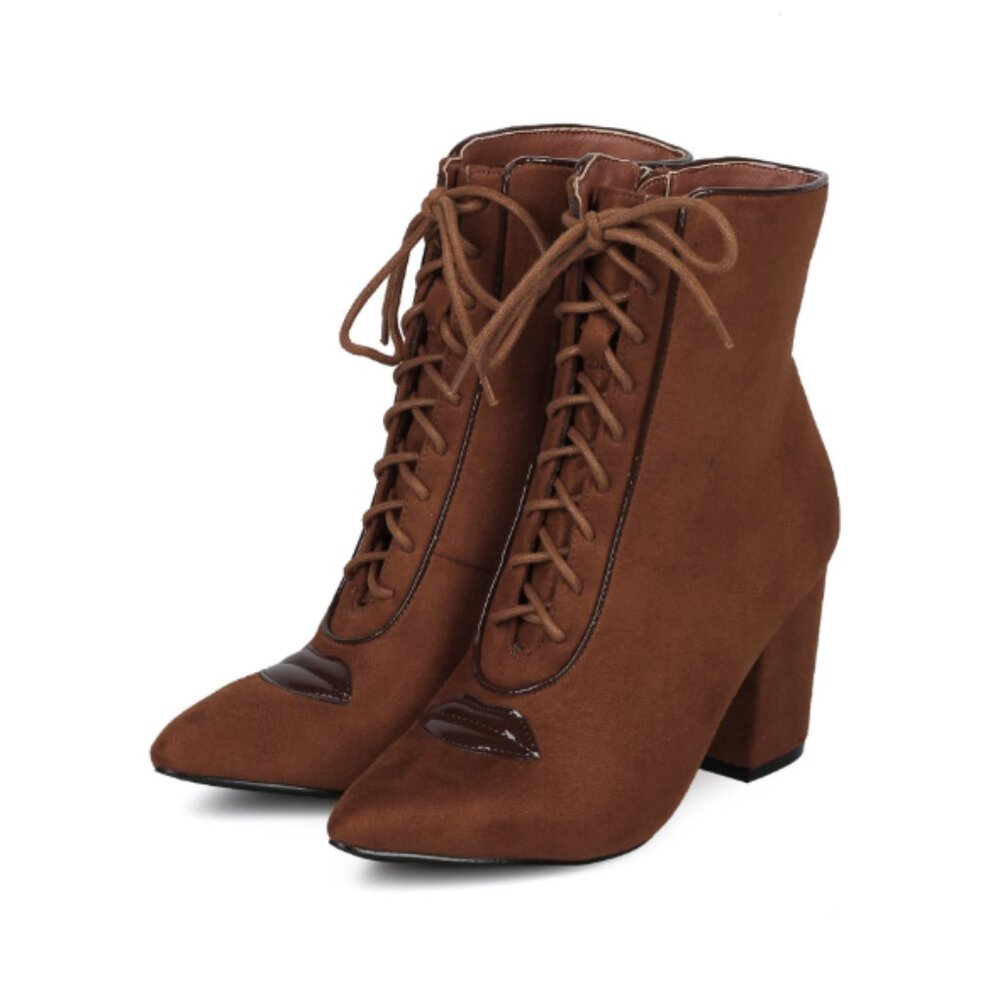 Lips Lace up Block Heel Bootie  7888   NWT Boutique - Picture 10 of 11